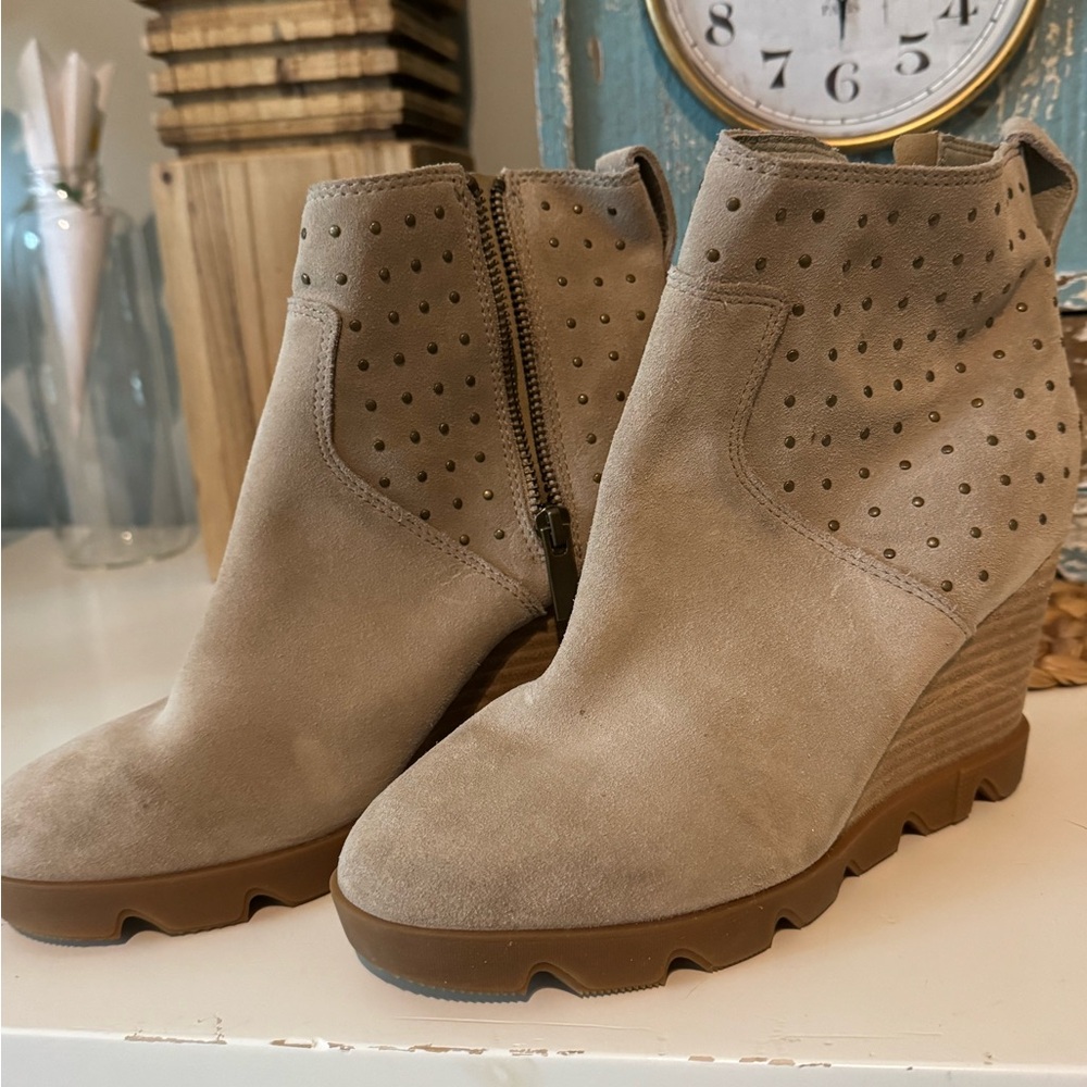 Sorel Tan Ankle Booties with Perforated Design